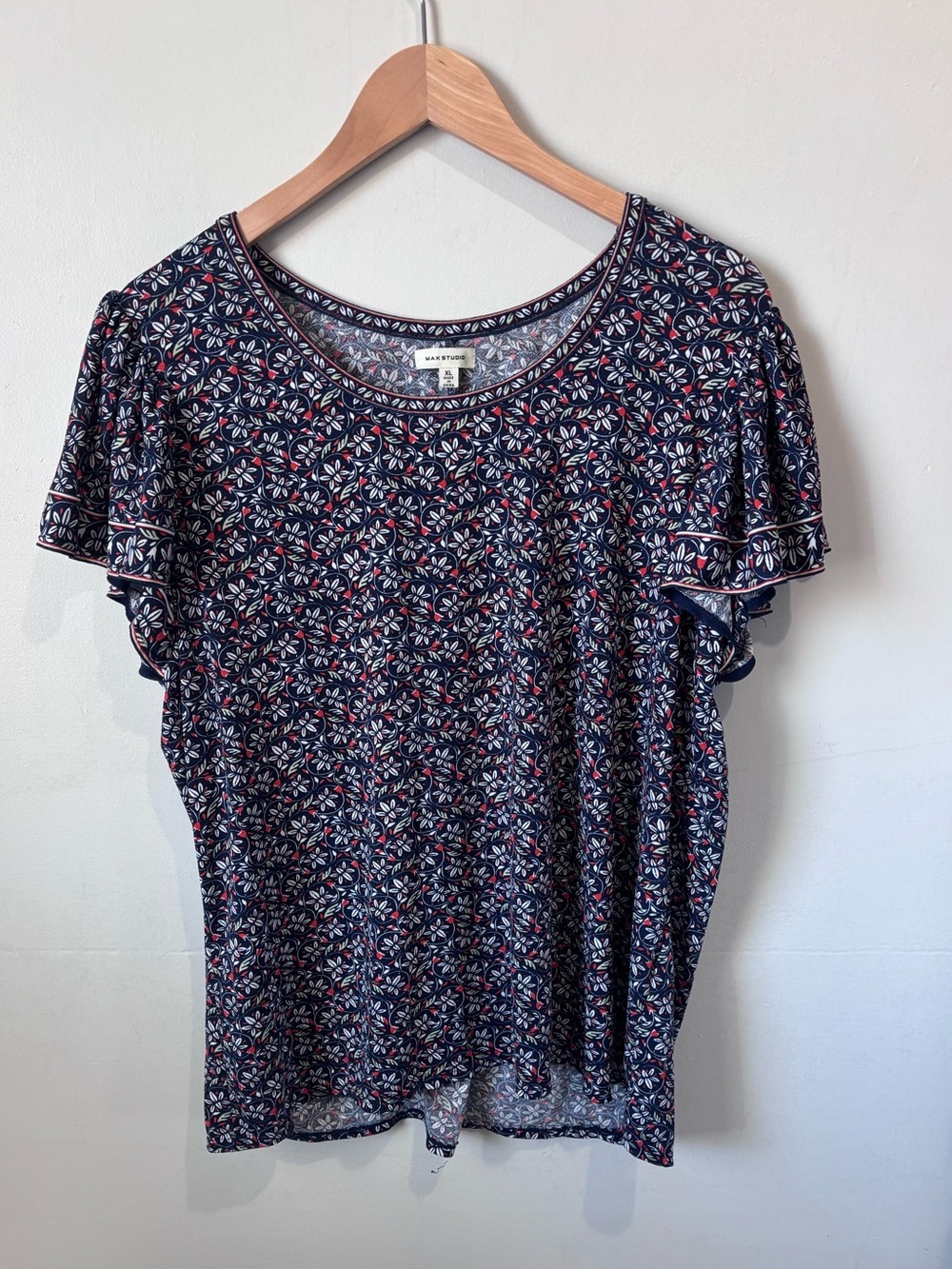 Max Studio Floral Crepe Flutter-Sleeve Top | Size XL